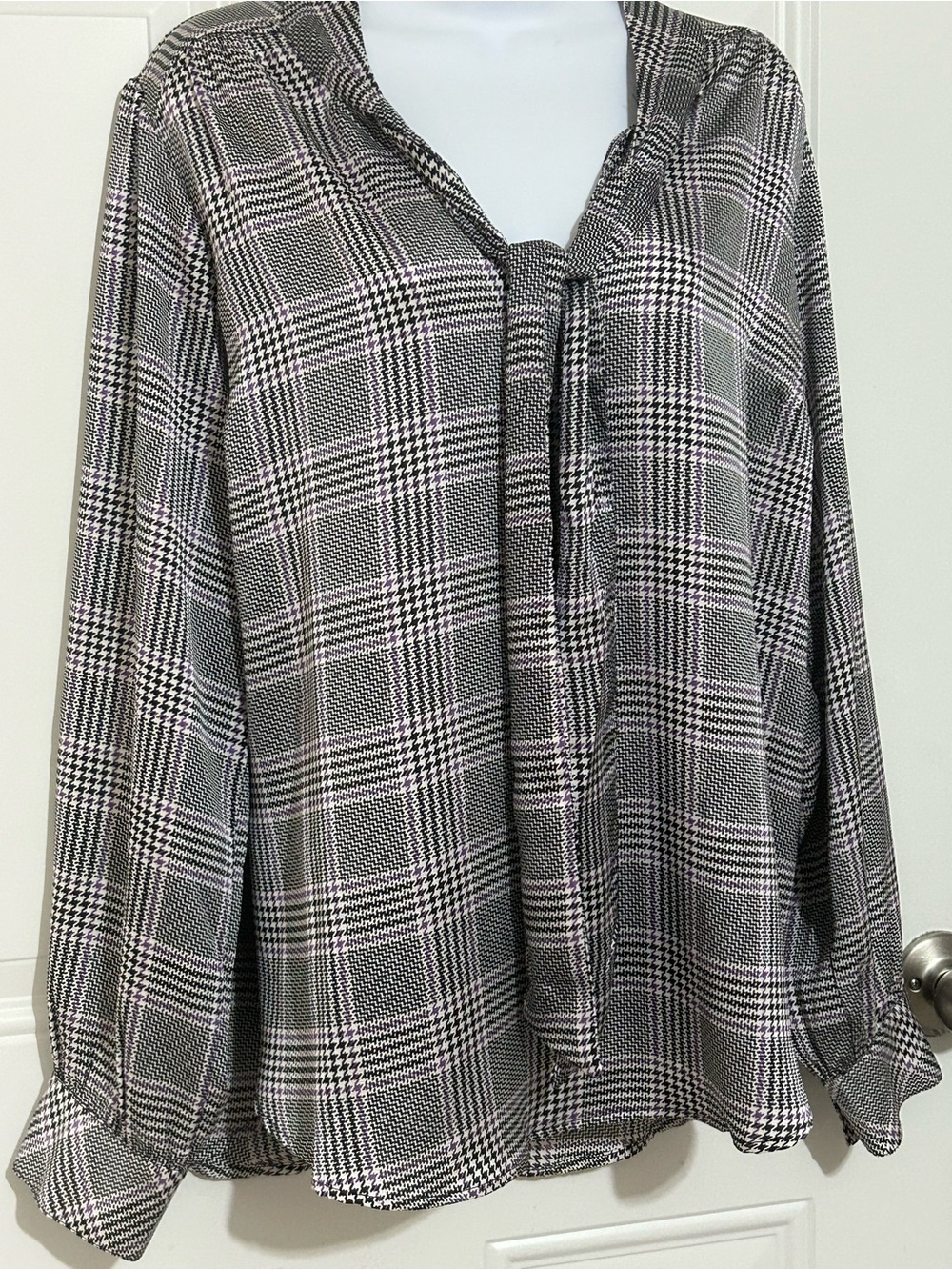 torrid Black & White Plaid Tie-Neck Blouse